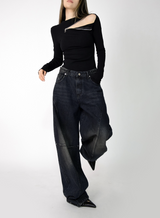 devil black over denim pants