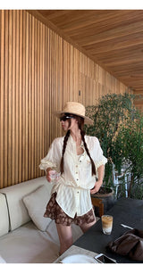 brown ethnic sleeveless skirt two-piece