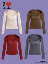 Square Neck Strap Line Long Sleeve Tee