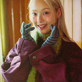finger hole wool stripe gloves (grey/charcoal)