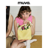 muva. カジュアル ビーズ ミニ ハンドトート ウーブン ハンドバッグ サマー バッグ