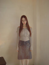 pocket midi denim skirt