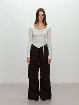 FLOWER LACE LAYERED PANTS / BLACK