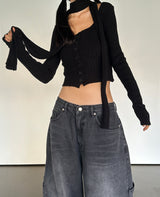 (SCARF & KNIT SET) DREAMY SOFT RIBBED カーディガン スカーフセミクロップドニット - 2 COLOR