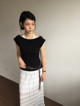 リベットボートネックTシャツ (3color)