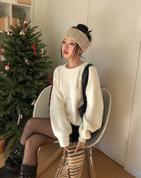 [Wool 20%] ドビーラインアルパカラウンドニット