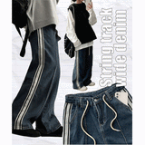 [S–XL] Lot String Track Wide Denim Pants