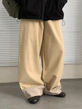 Monique Check Color Matching Cotton Wide Banding Pants