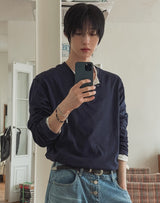 デッキステッチヘンリーネック長袖Tシャツ