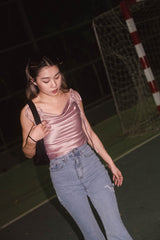 Malibu Cowl Neck Tie Up Top - Pink