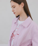 Floral Stitch French Work Jacket - Light Pink