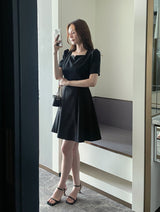 26SS★ Berlin Notch Square-Neck Short Sleeve Tweed Flare One Piece Mini