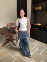 カインストラップアンバランスショルダースリーブレストップ