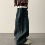 Allt Hem Snap Pin Tuck Washed Denim Wide Pants