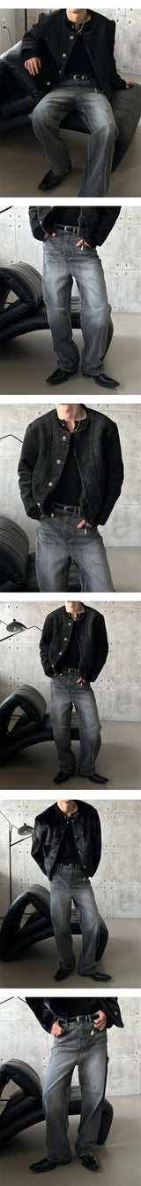 [S-XL] All brush carpender patch denim pants