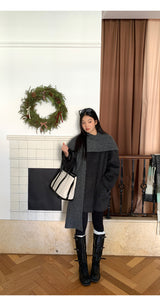 Charcoal quilted round muffler jacket
