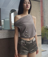Beaded Strap Draped Cami - Light Khaki