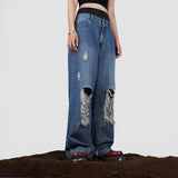 HIERARCHY STUDIOS ENE - Washed Blue Ripped Baggy Denim Jeans