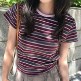 Lina Striped Cap Sleeve Short Sleeve T-Shirt 2 Colors