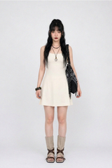 BACK OPEN FLARE MINI DRESS IN IVORY
