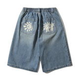 スラップ デニム アートワーク バミューダパンツ(Light Blue)