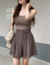 Dinet High-Waist Pintuck Shorts Slacks (Belt Set)