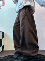 フリース🩷サイドピンタックロングワイドオーバーパンツ 💙🤎🩷🩶🖤5COLOR
