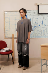 HIERARCHY STUDIOS Unruled - ダークグレーミラーワイドオーバーサイズTシャツ