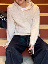  Bow henley neck hood knit