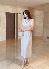 Celia Shirring Turdle Sleeveless Long One Piece