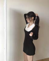 プロミスホルターカラーシャツレイヤードワンピース