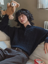ルービンケーブルヘンリーネックニット