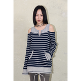 オーバーロックオフショルダーTシャツ: ST. ネイビー