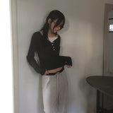 ソヤドットハーフボタンVネック長袖Tシャツ