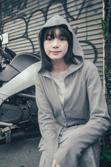フーディドリボンカーディガン (グレー)