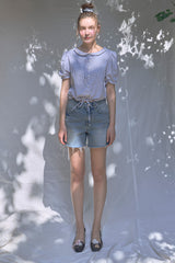 Frill Gingham Blouse [Blue]