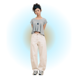 Tiberinus - Darted Barrel Jeans - French Vanilla - Barrel-Leg Jeans with Knee Darts - Cotton Denim