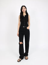 DESTROYED SLIM WIDE FIT DENIM PANTS_BLACK code 6836
