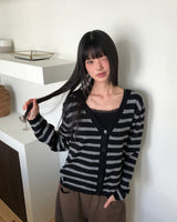 Jui Stripe V-neck Long Sleeve Knit Cardigan