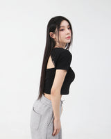 Lace V-neck Crop T-shirt Black