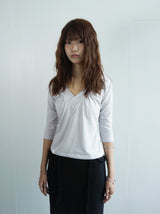 Shirring V-neck Top -Lavender gray