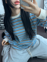 STRIPE OVER BOXY BOYFRIEND ロングスリーブTシャツ ❤💚🩵🧸4COLOR