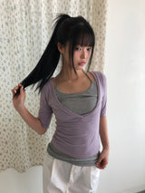 ペロンディープVネック7分袖Tシャツ