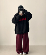Mona Lovely Lettering Embroidery Loose Fit Round Knit