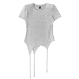 Shoulder-padded waffle T-shirt _ Gray