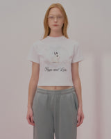HEART RABBIT CROP TSHIRT-WHITE