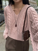 [MADE] Penton Cable V-Neck Crop Knit