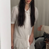Ruffle Short Sleeve Blouses (flower embroidery)
