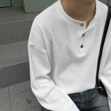 WE button point henley neck warmer waffle tea (4 colors)