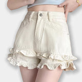 Ruffle Ring Layered Denim Shorts
